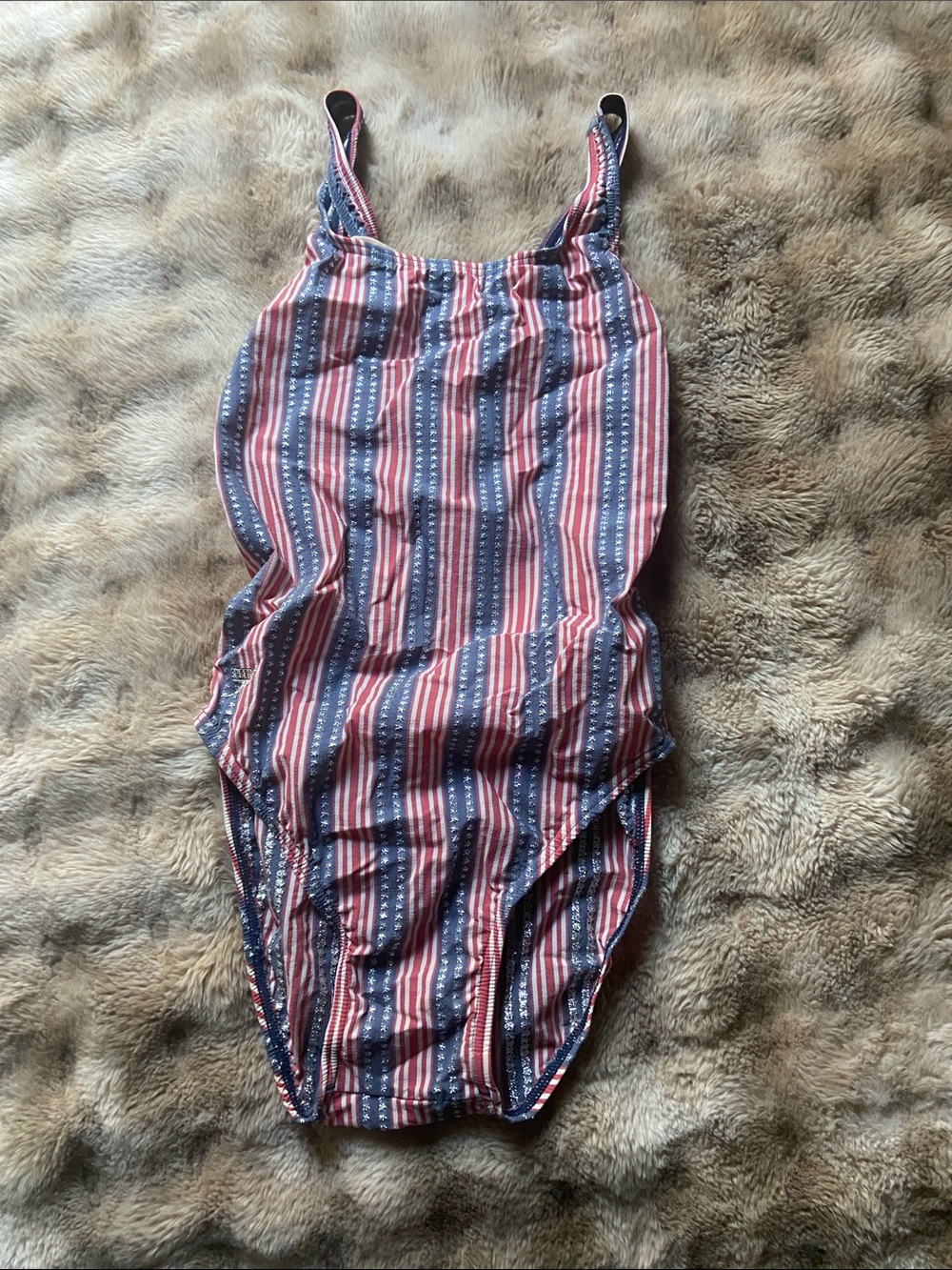 Women Striped One-Piece Swimsuit - Pink and Blue